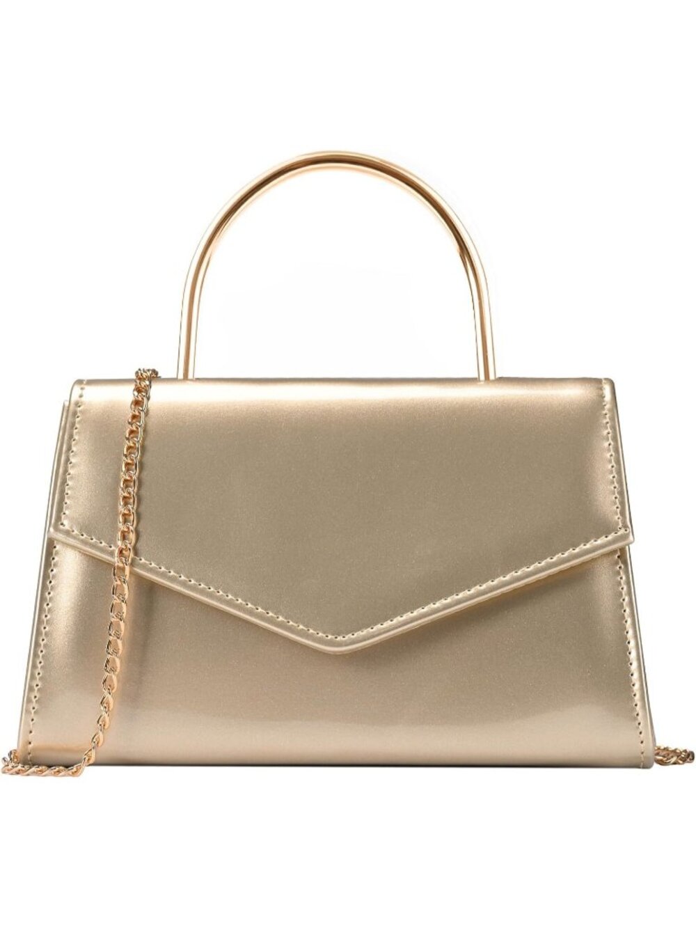 Women's Gold Vegan Leather Evening Bag Clutch Modern Purse with Chain Strap